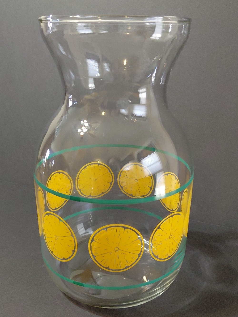 Vintage Indiana Glass Juice Caraff with Orange Slices and Green Lines